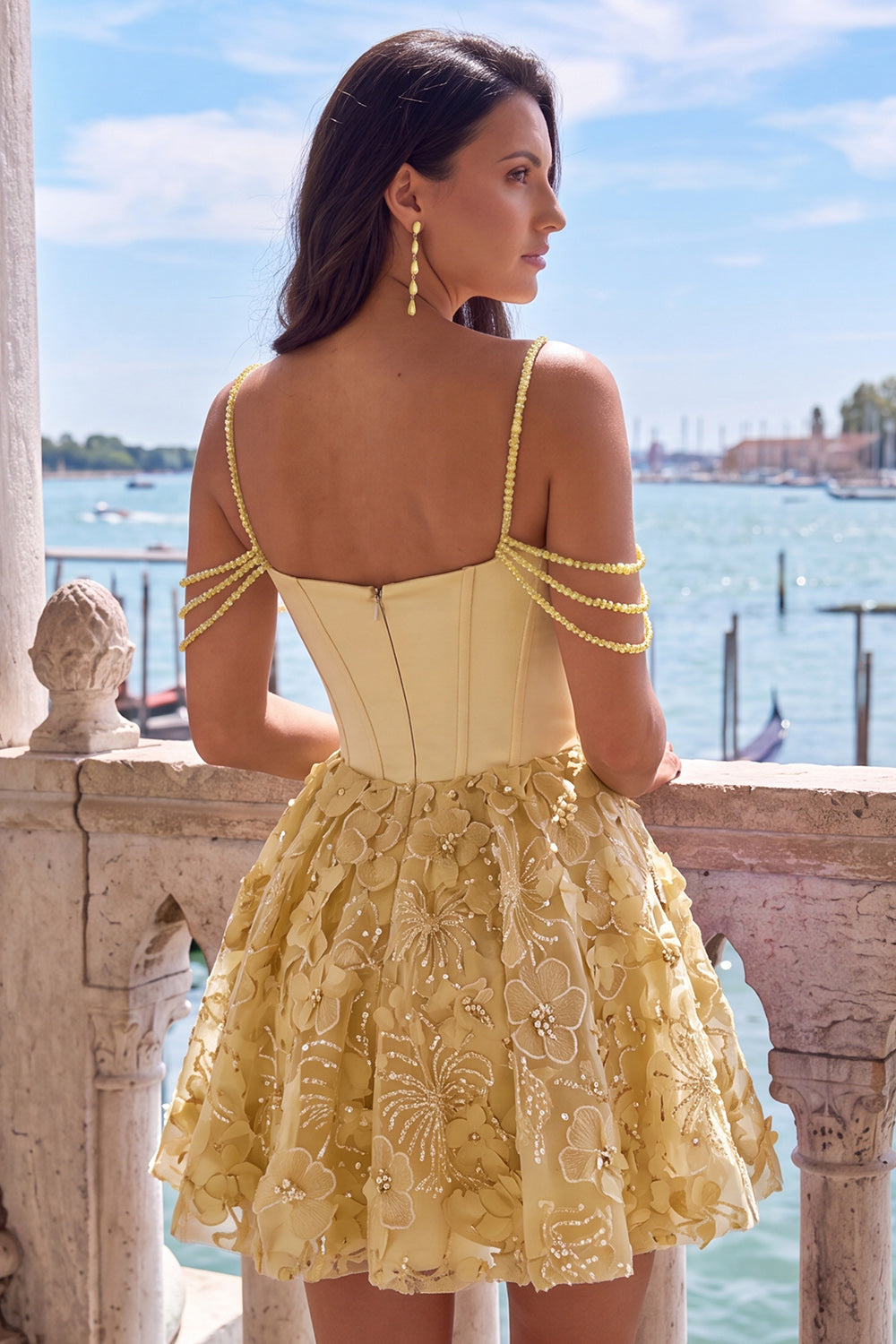 Floral Pink Beaded Cold Shoulder A-Line Short Corset Homecoming Dress