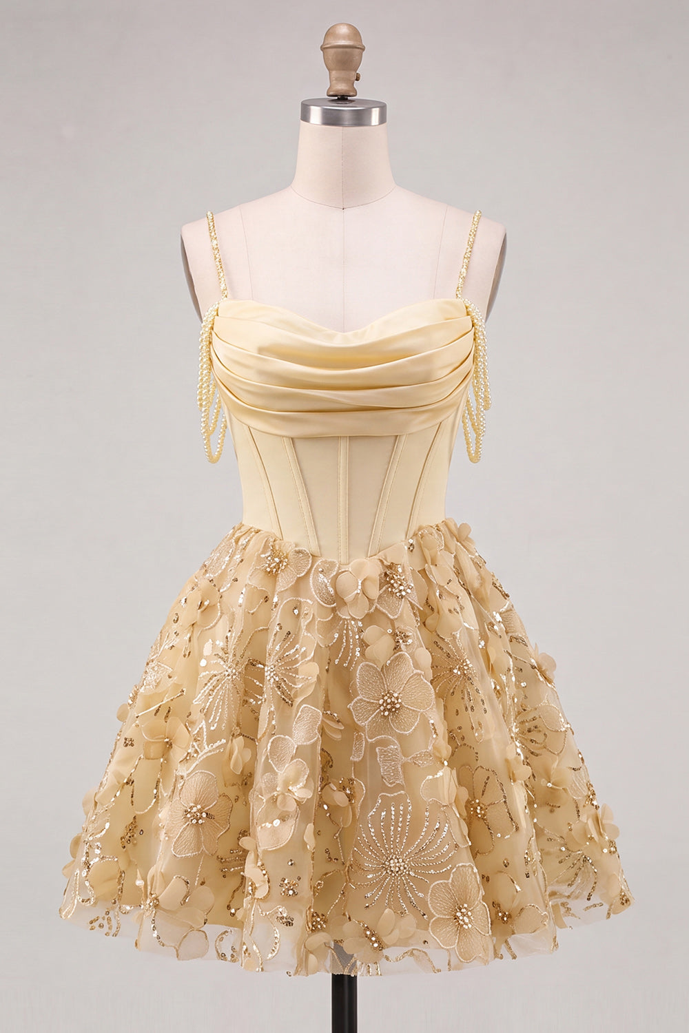 Floral Pink Beaded Cold Shoulder A-Line Short Corset Homecoming Dress