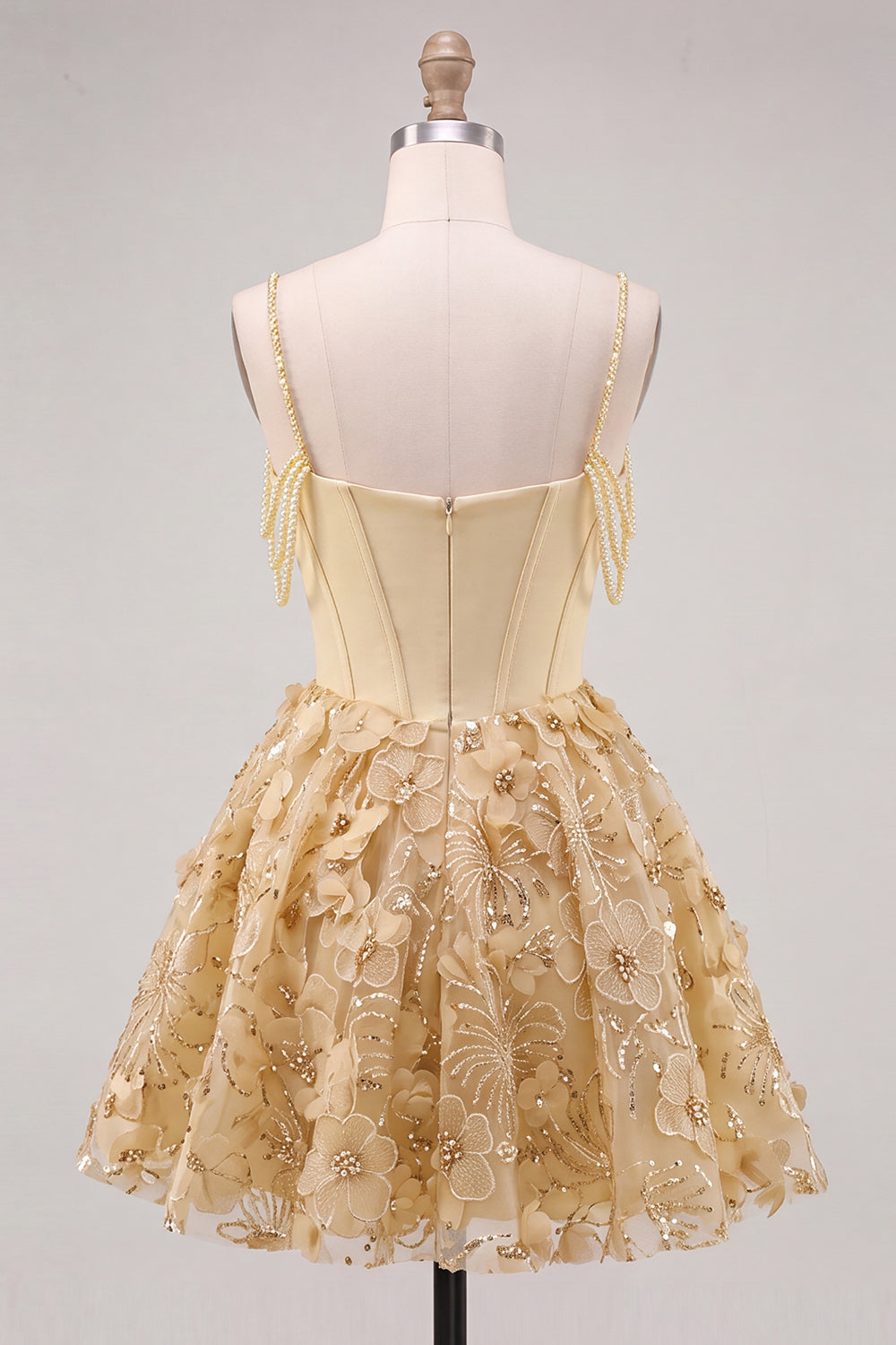 Floral Pink Beaded Cold Shoulder A-Line Short Corset Homecoming Dress