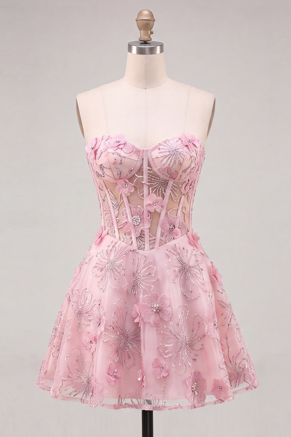 Sparkly Lilac Floral Corset A-Line Short Homecoming Dress