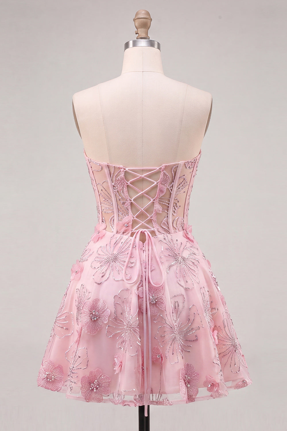 Sparkly Lilac Floral Corset A-Line Short Homecoming Dress