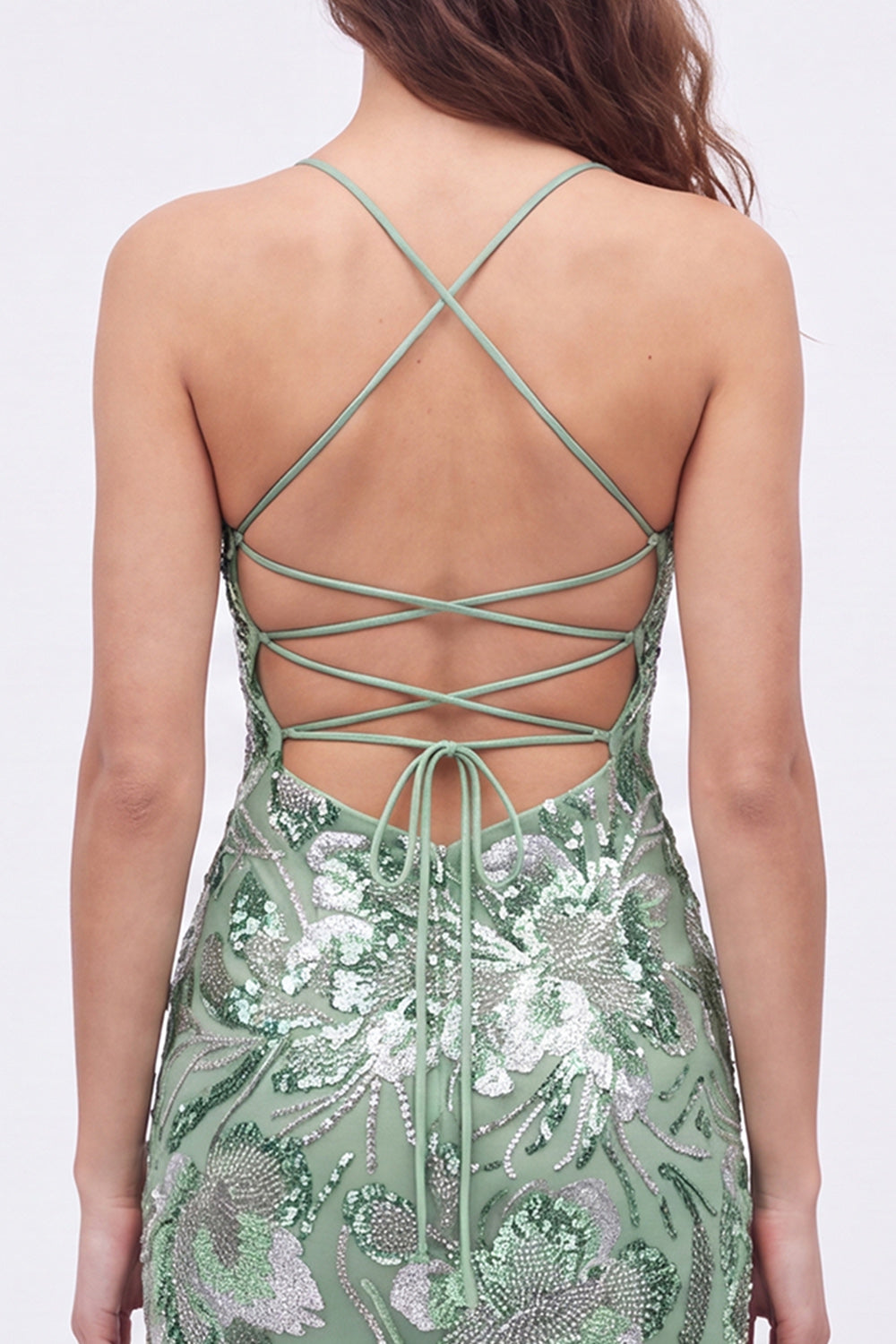 Light Green Floral Beaded Sparkly Tight Short Cocktail Dress