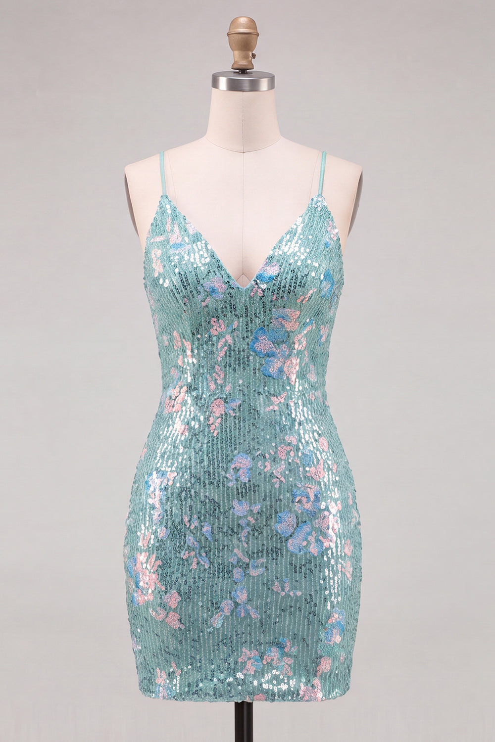 Red Sparkly Floral Tight Sequin Tight Short Cocktail Dress
