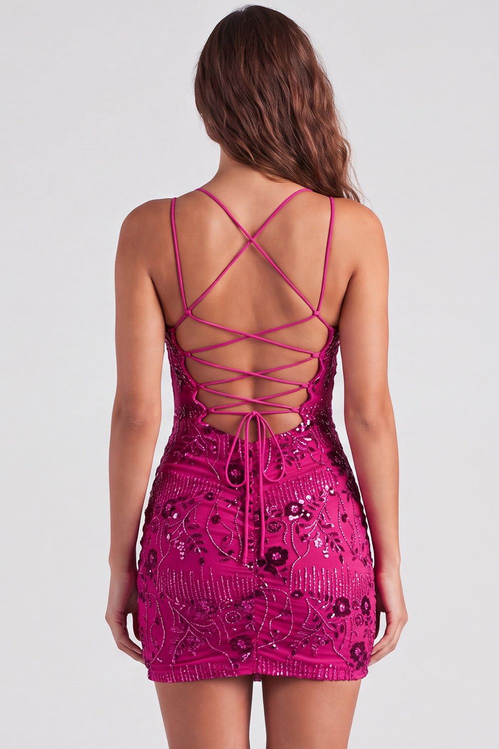 Floral Pink Sequin Sparkly Beaded Tight Short Cocktail Dress