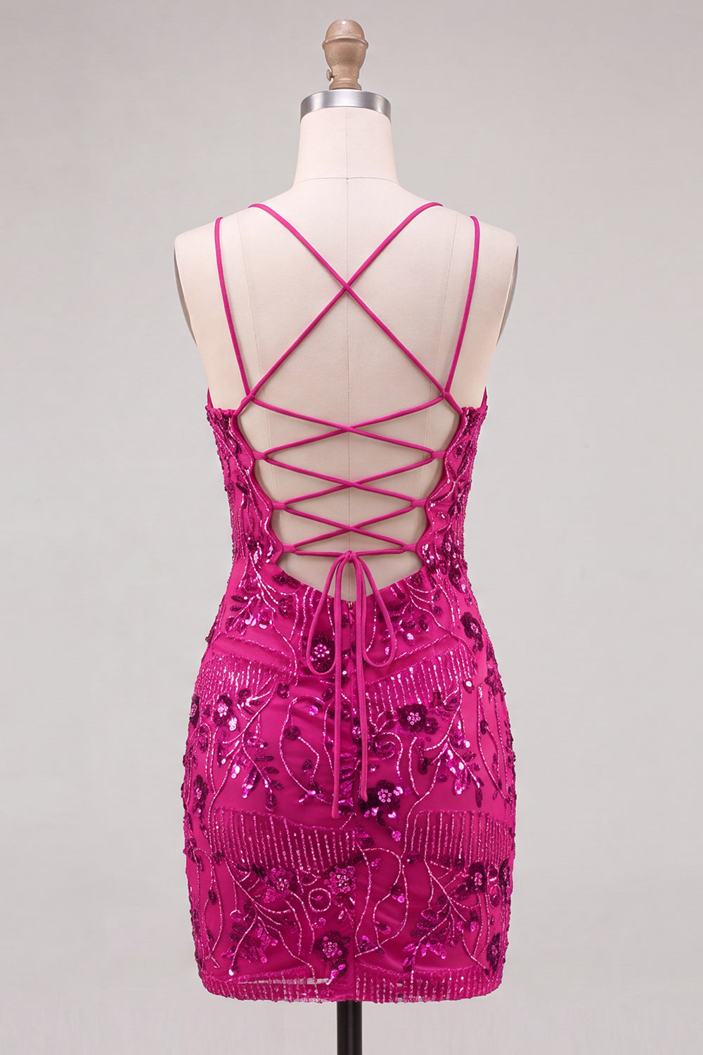Floral Pink Sequin Sparkly Beaded Tight Short Cocktail Dress