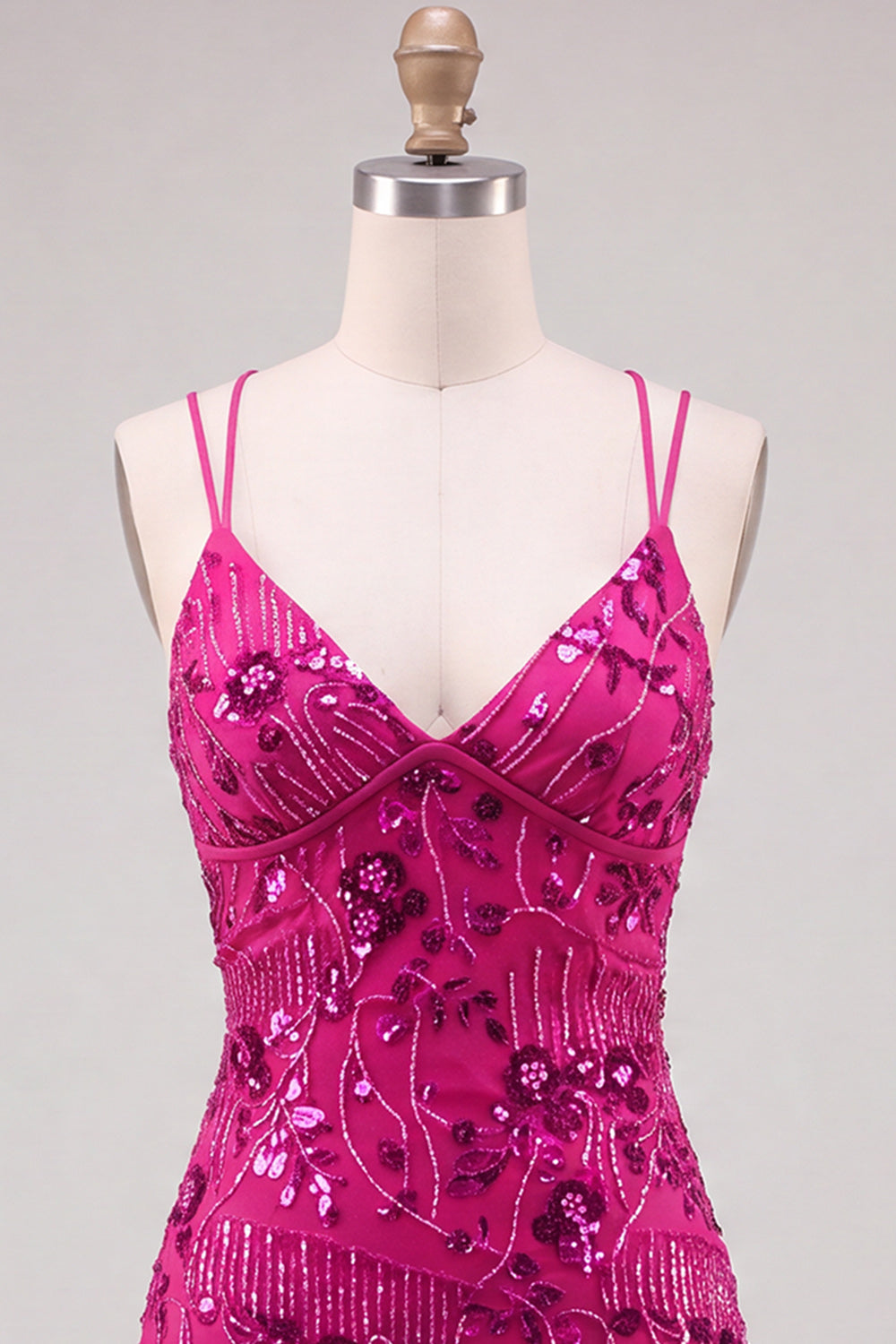 Floral Pink Sequin Sparkly Beaded Tight Short Cocktail Dress