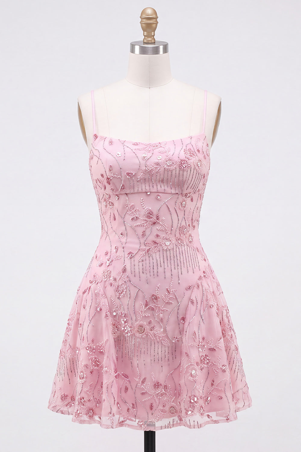 Red Floral Sparkly Sequins A-Line Short Cocktail Dress
