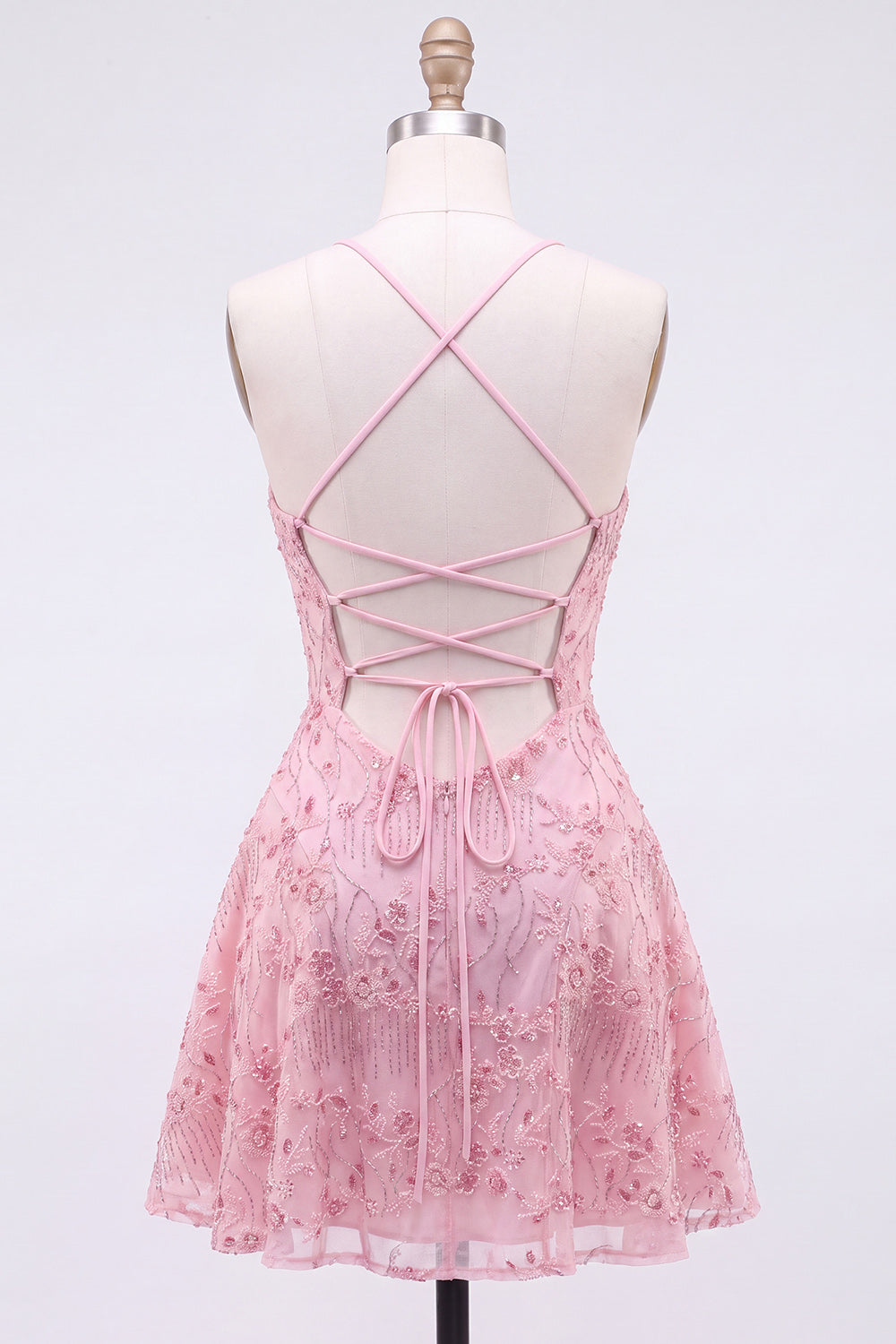 Red Floral Sparkly Sequins A-Line Short Cocktail Dress