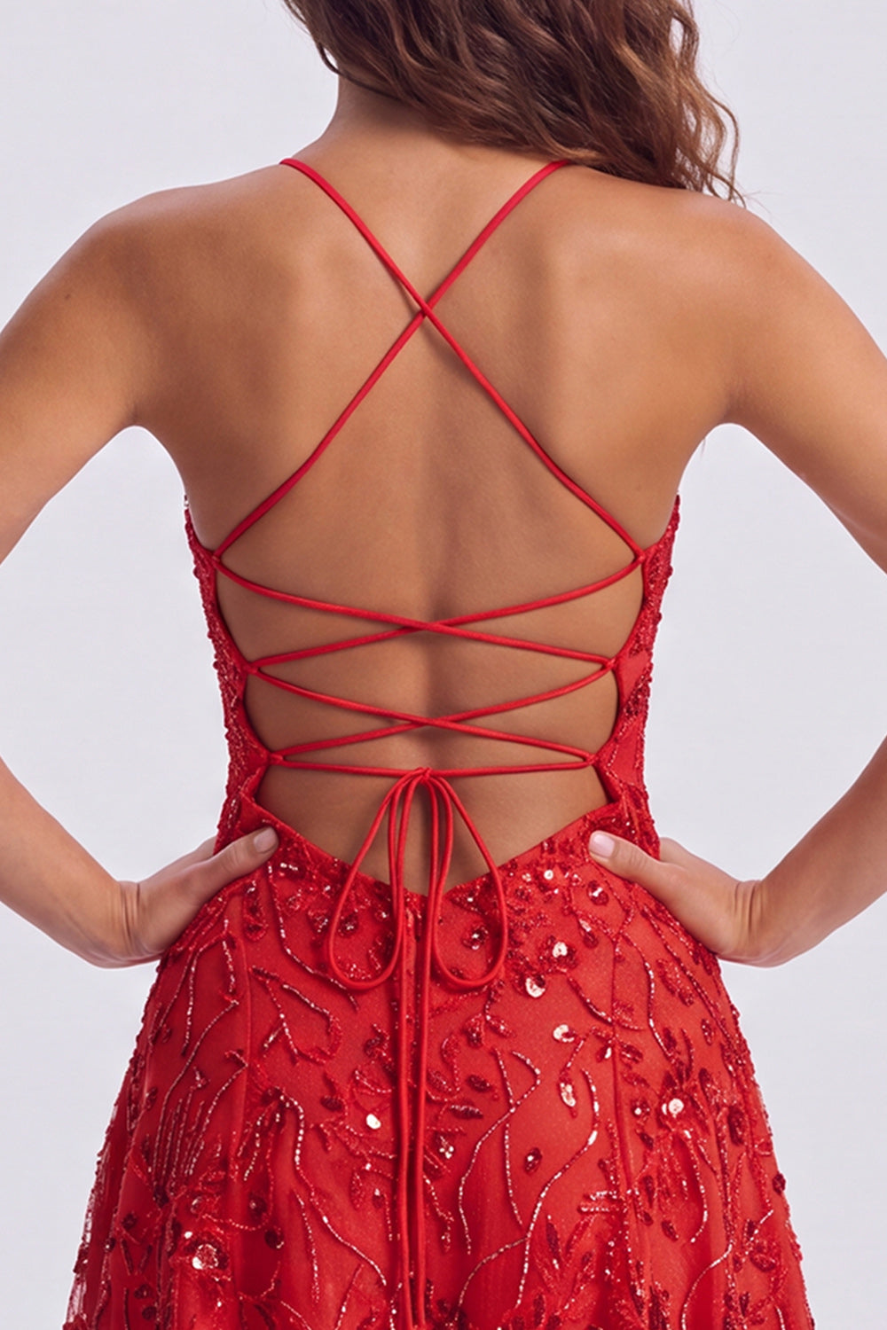 Red Floral Sparkly Sequins A-Line Short Cocktail Dress
