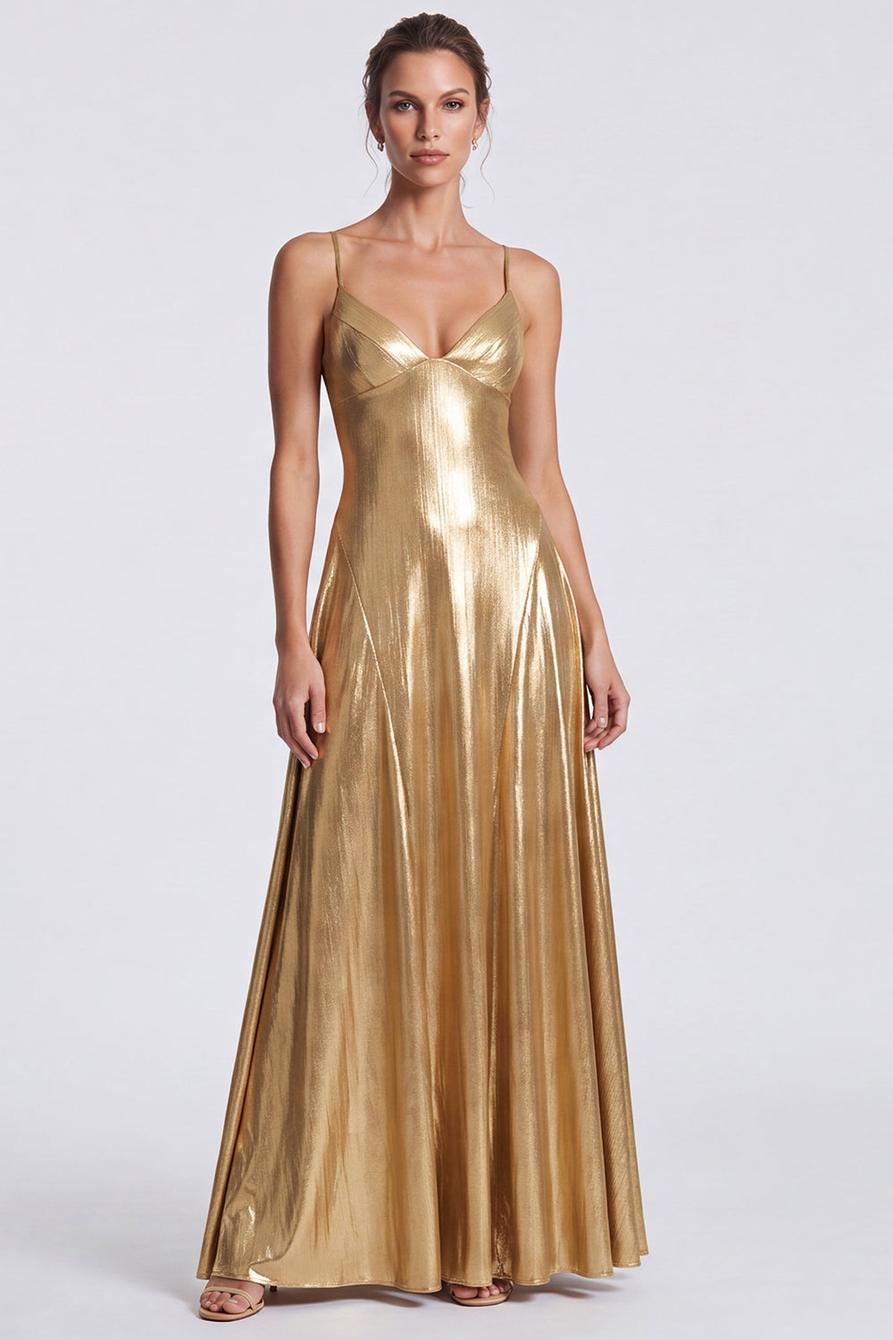 metallic wedding guest dress Rose Marie Formal Step into effortless elegance with this V Dresstells Women Gold Metallic A