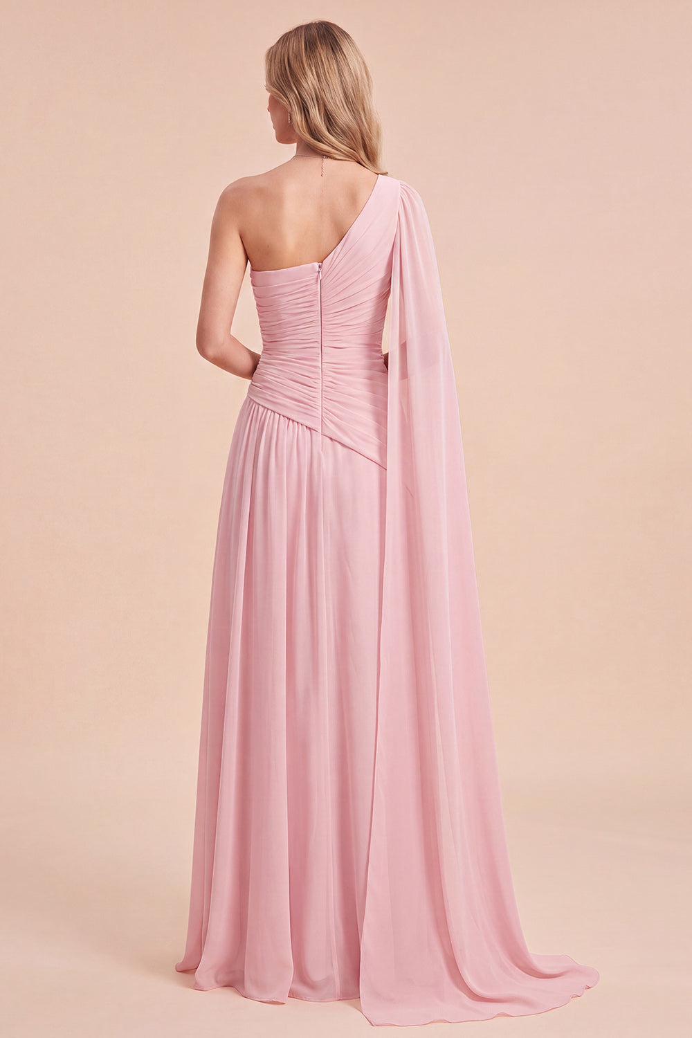 Floral Light Pink A Line Long Beach Wedding Guest Dress with Side Cape