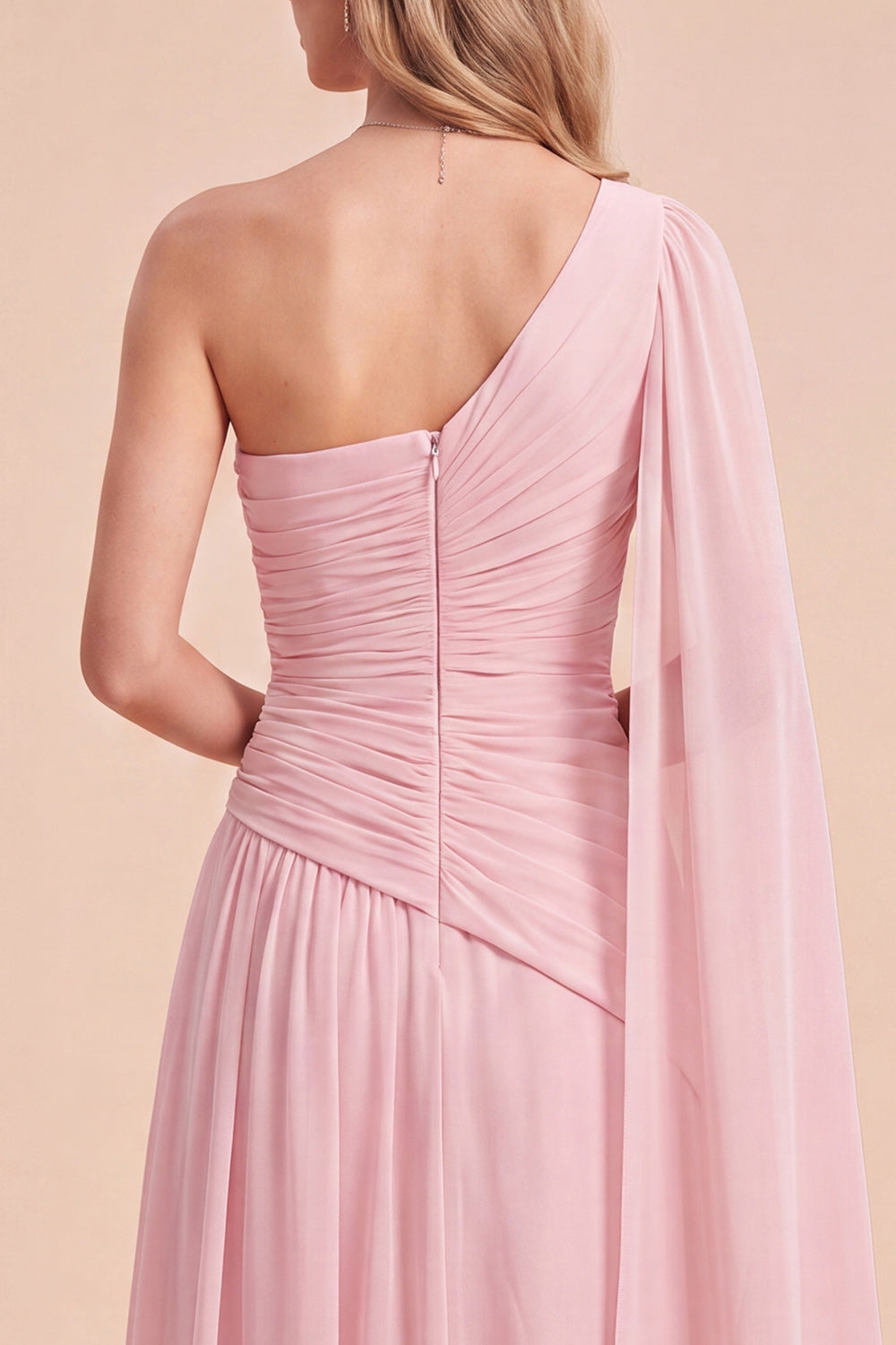 Floral Light Pink A Line Long Beach Wedding Guest Dress with Side Cape