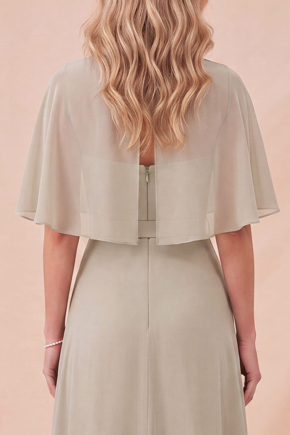 Taupe Simple A Line Illusion Neck Long Beach Wedding Guest Dress with Belt