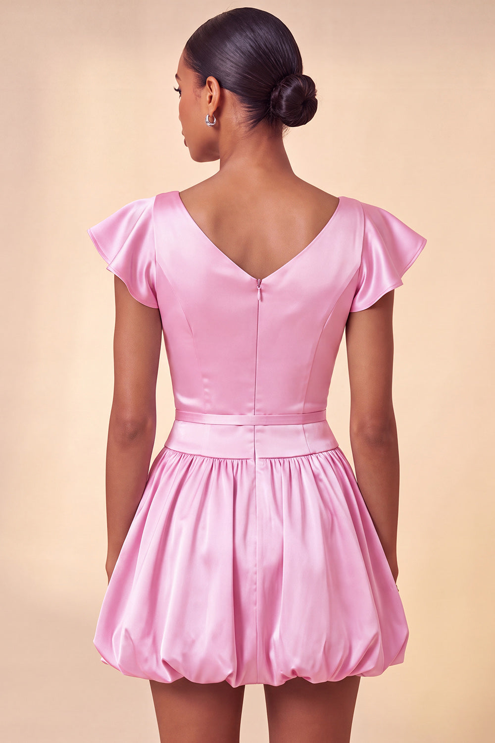 Navy Satin A-Line Cap Sleeves Short Cocktail Dress with Bow