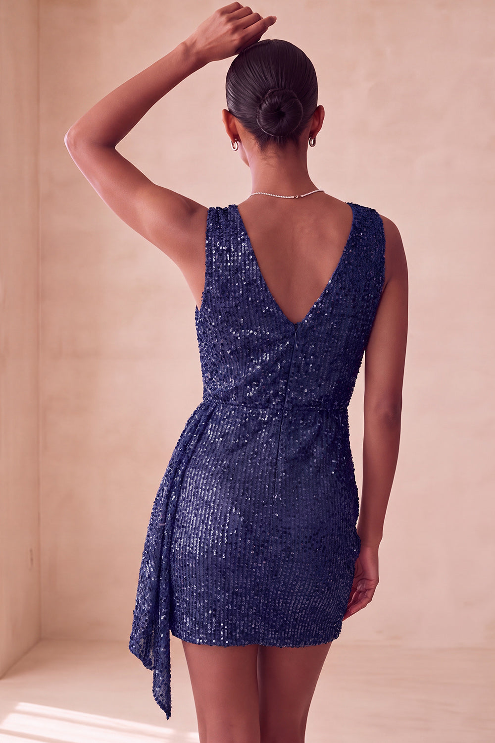 Sparkly Champagne Tight Ruched Short Sequin Cocktail Dress with Cape