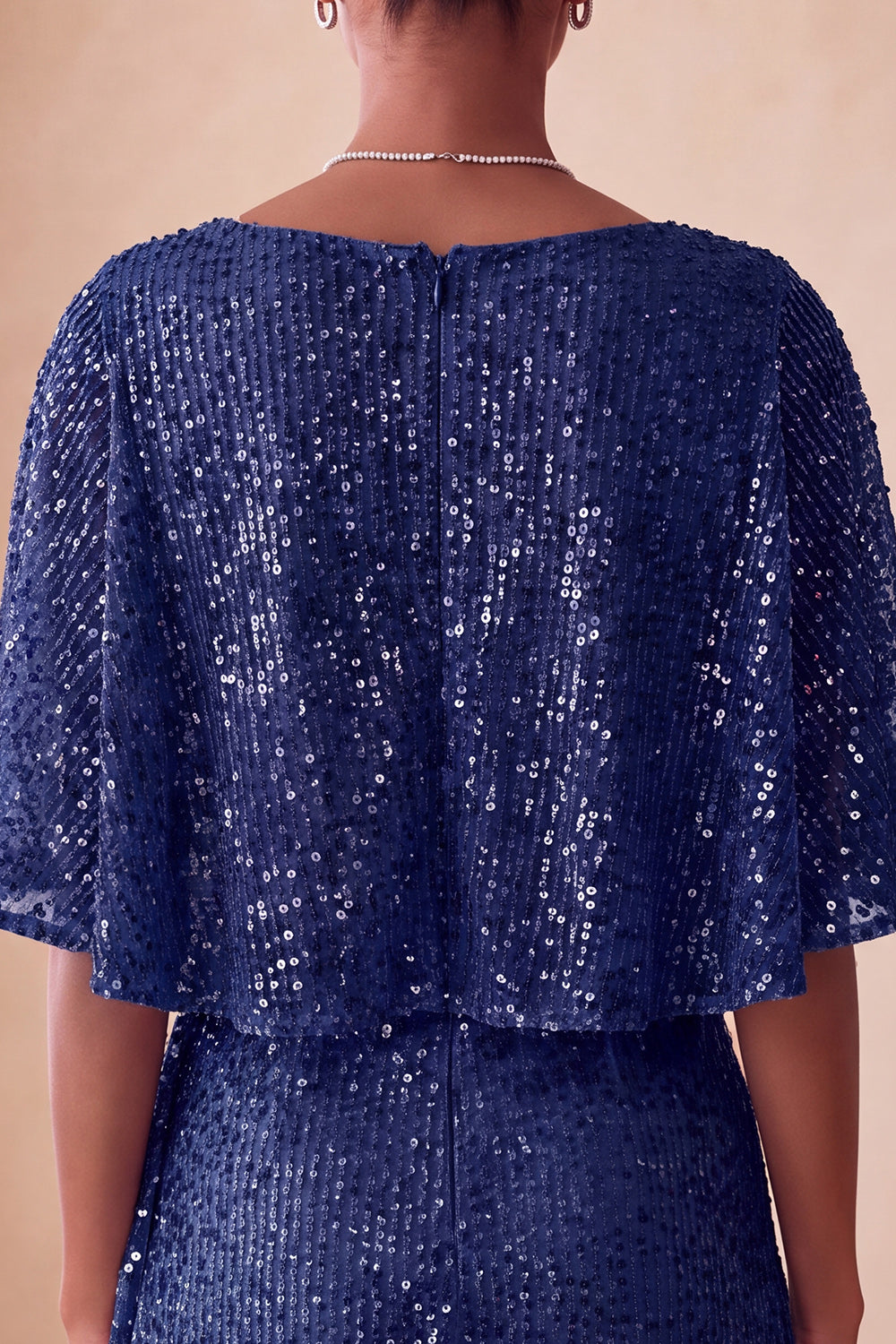 Sparkly Champagne Tight Ruched Short Sequin Cocktail Dress with Cape