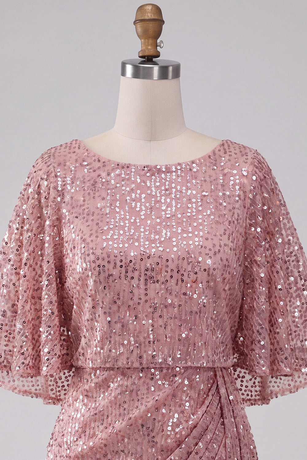 Sparkly Champagne Tight Ruched Short Sequin Cocktail Dress with Cape