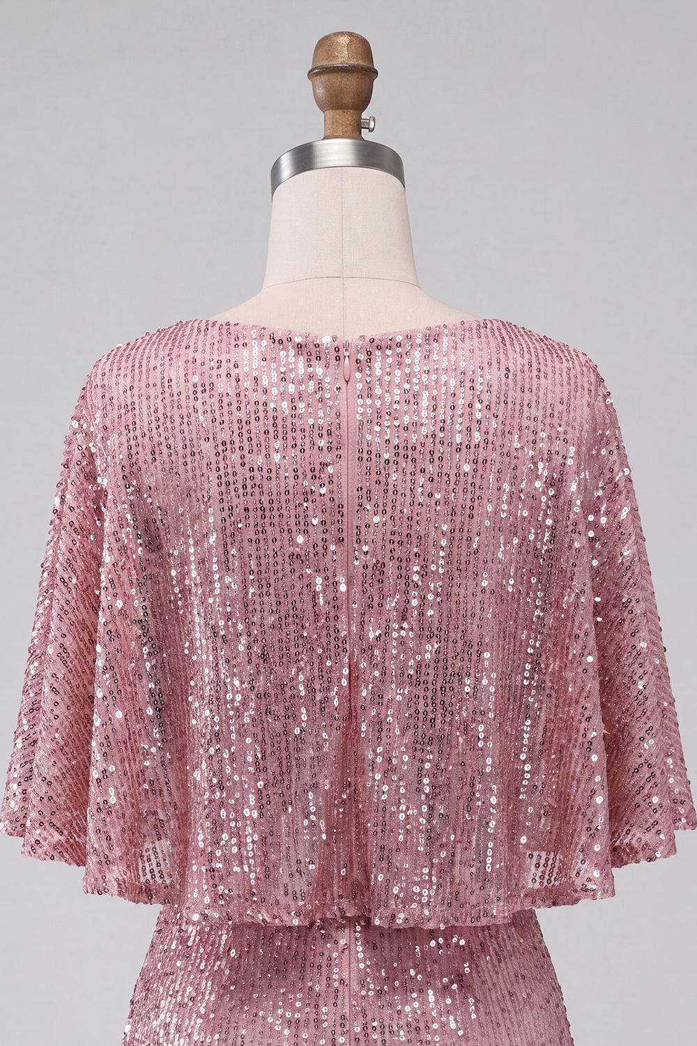 Sparkly Champagne Tight Ruched Short Sequin Cocktail Dress with Cape