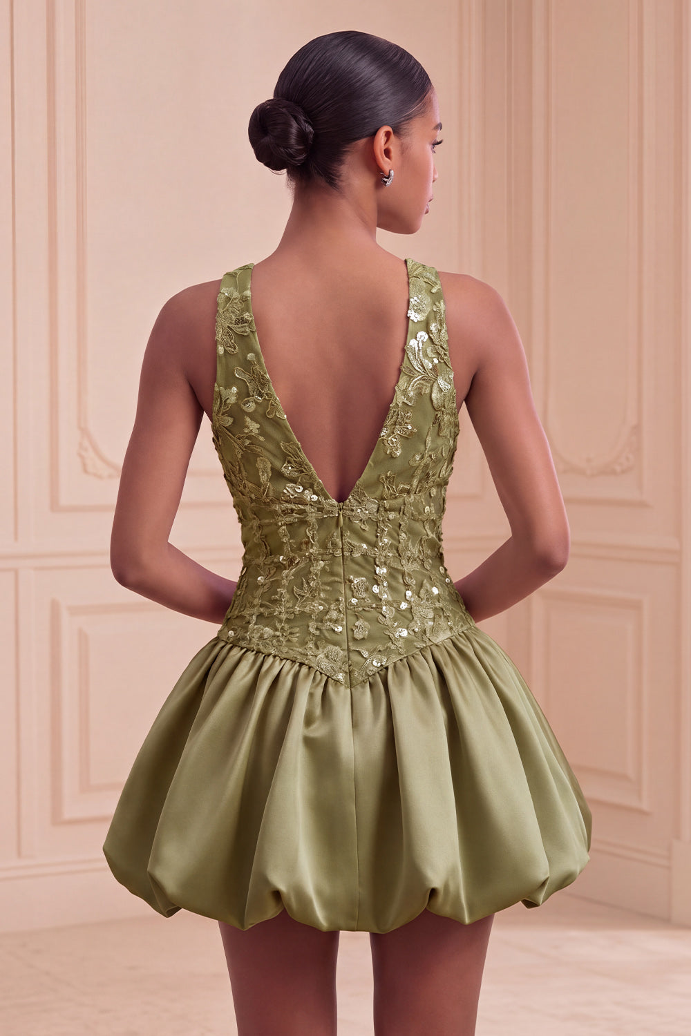 Blush Sequin A-Line V-Neck Appliqued Short Cocktail Dress