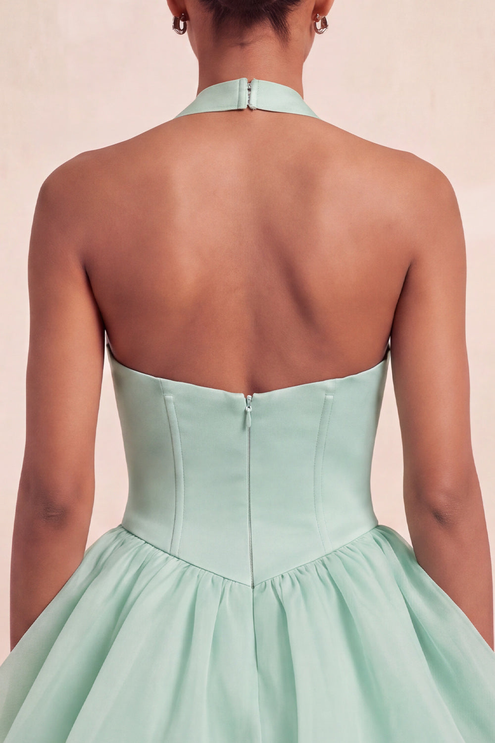 Navy Halter Tiered Short Corset Cocktail Dress with Covered Buttons