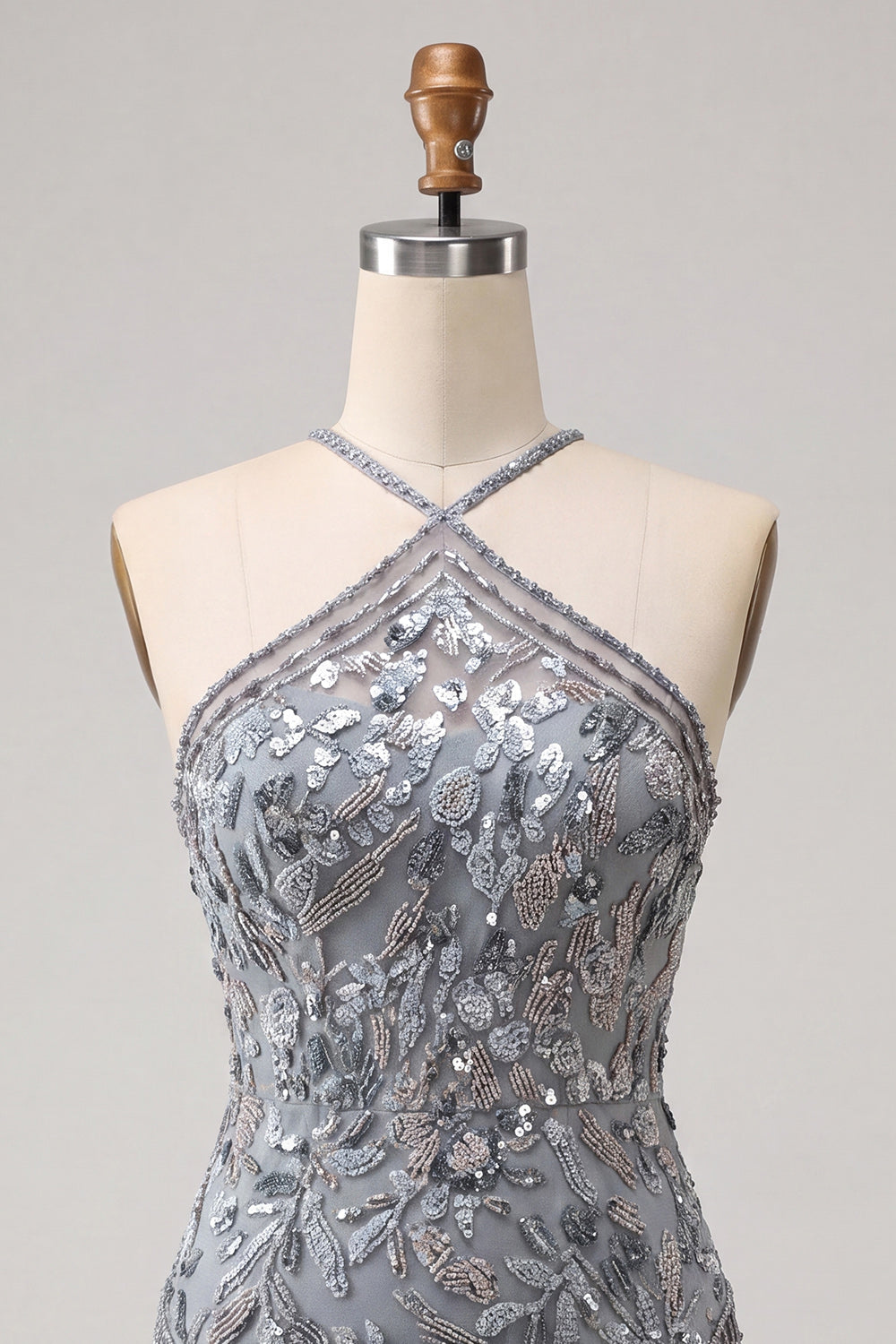 Grey Floral Sparkly Short Beaded Tight Cocktail Dress with Fringes