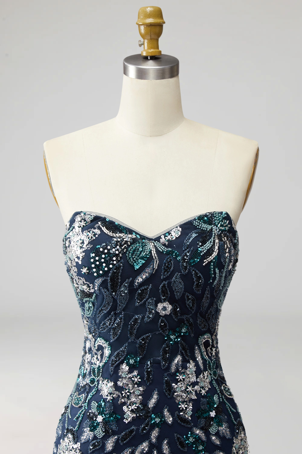 Floral Navy Sparkly Short Tight Beaded Cocktail Dress with Feathers