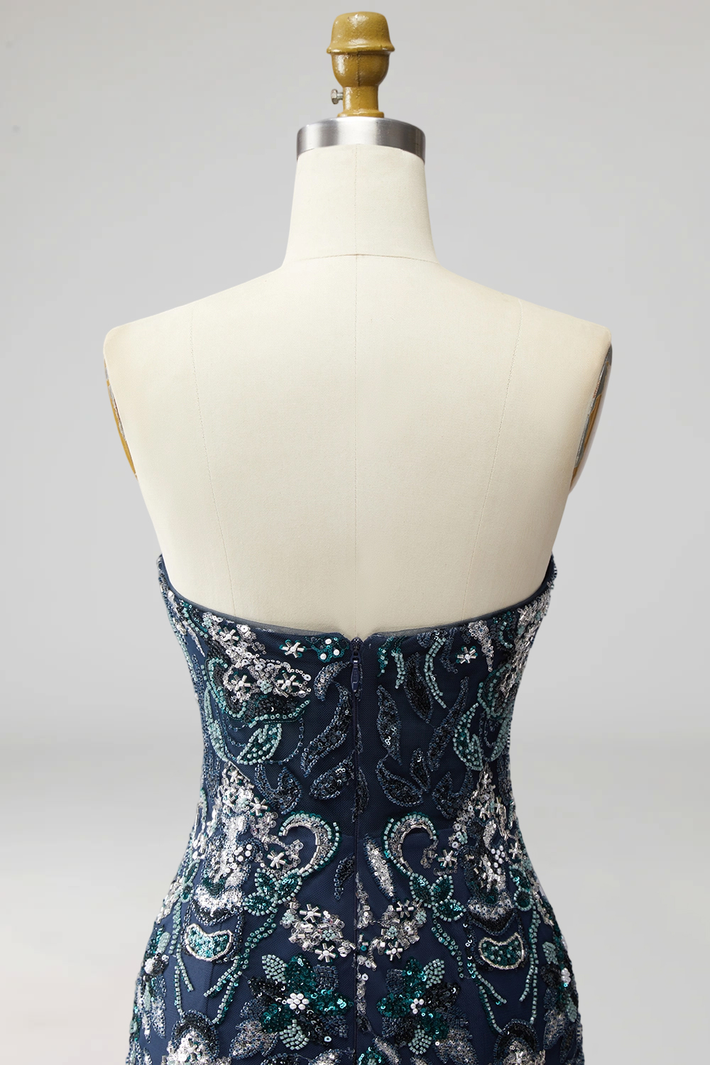 Floral Navy Sparkly Short Tight Beaded Cocktail Dress with Feathers