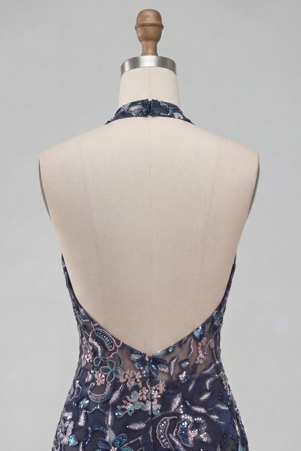 Floral Navy Sparkly Halter Beaded Short Ruffled Tight Cocktail Dress
