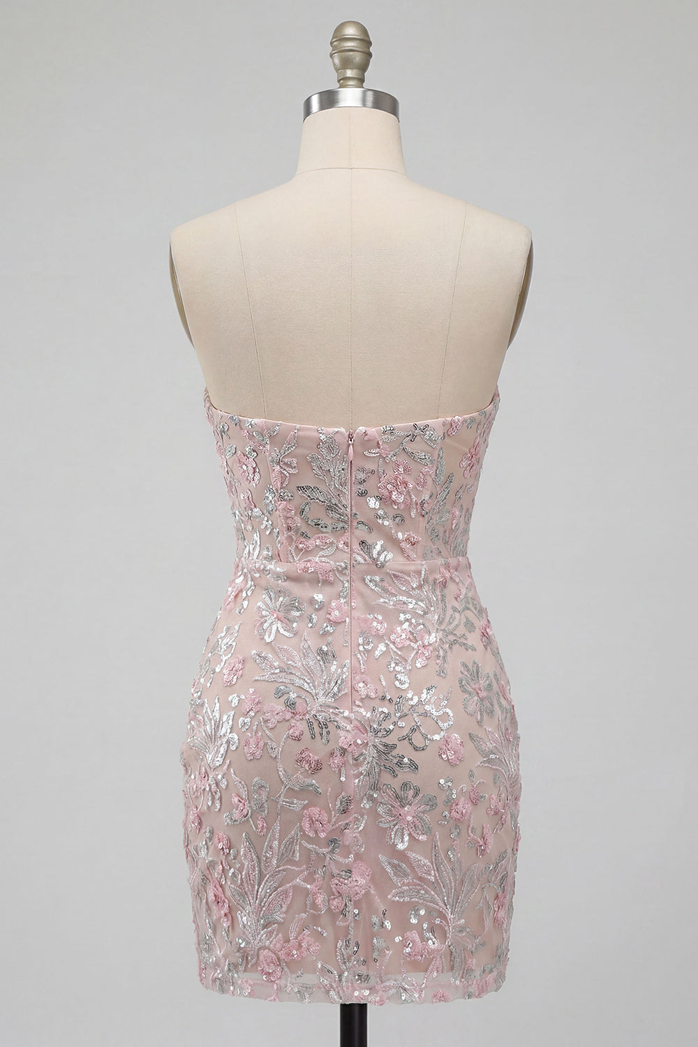 Blush Corset Tight Ruched Sequins Floral Sparkly Short Cocktail Dress