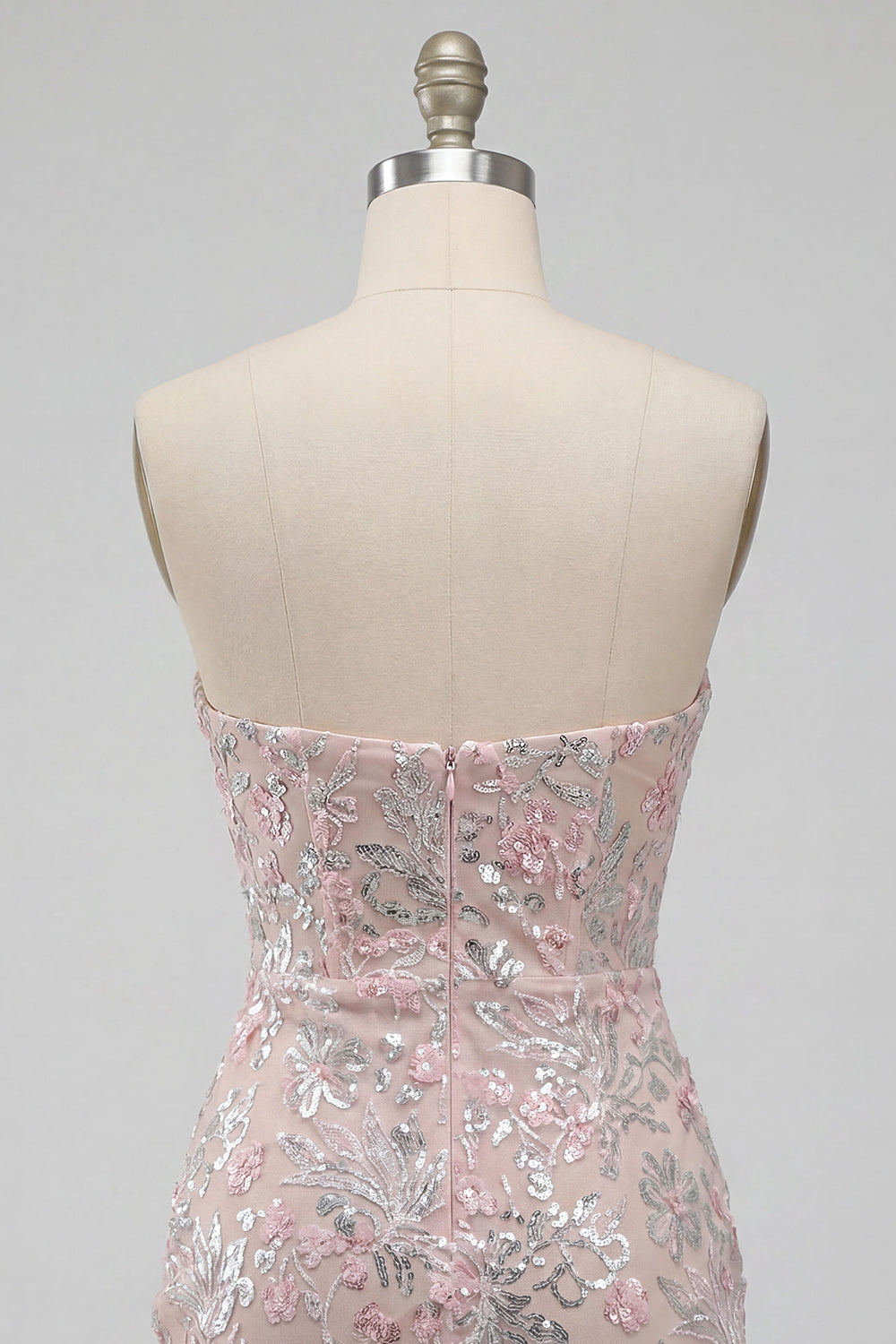 Blush Corset Tight Ruched Sequins Floral Sparkly Short Cocktail Dress