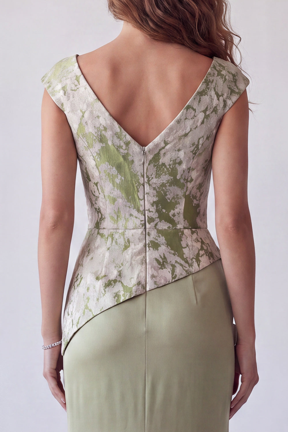 Floral Light Green Mermaid Ruched V-Neck Long Wedding Guest Dress