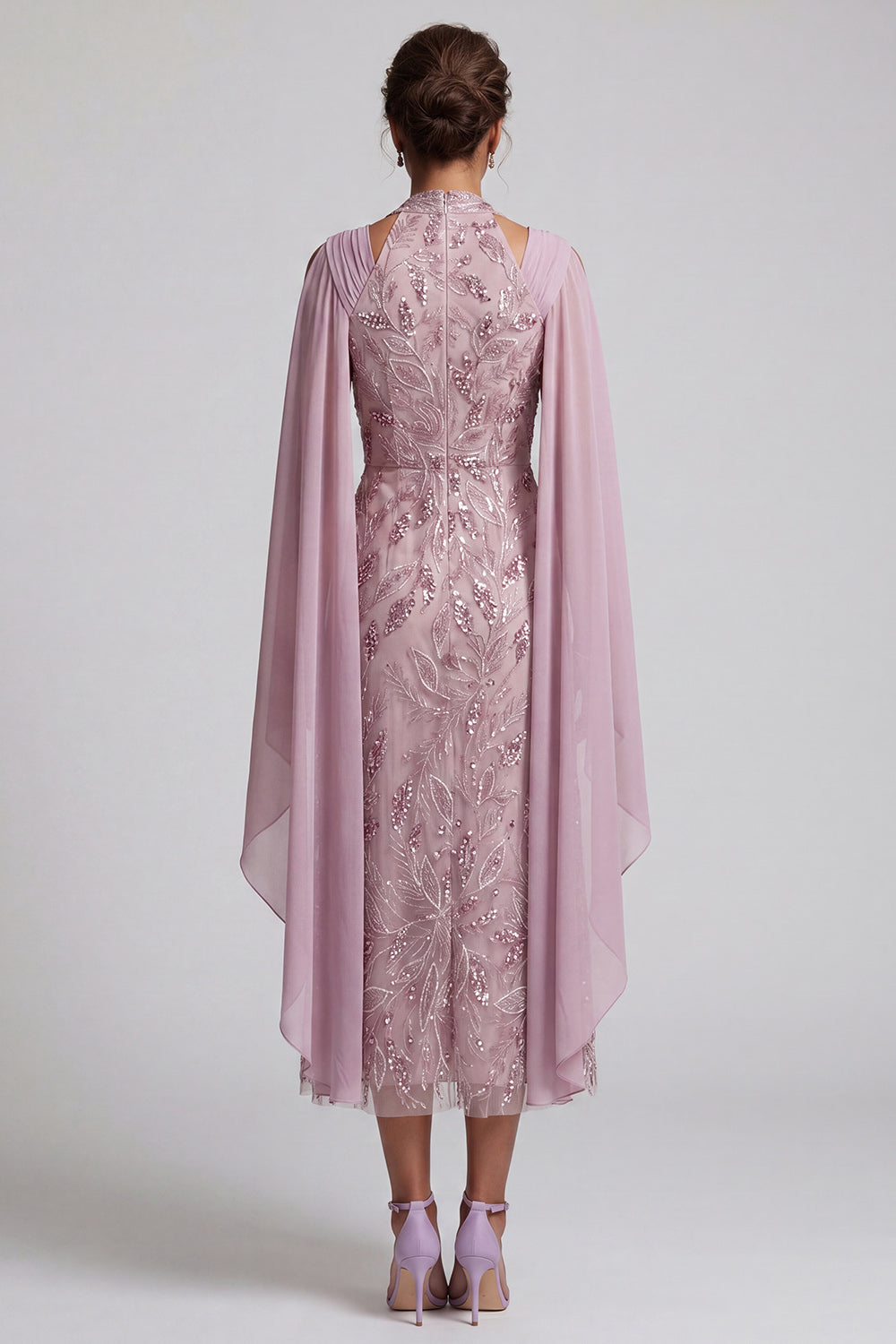 Fog Sparkly A Line Floral Midi Beaded Wedding Guest Dress with Pockets