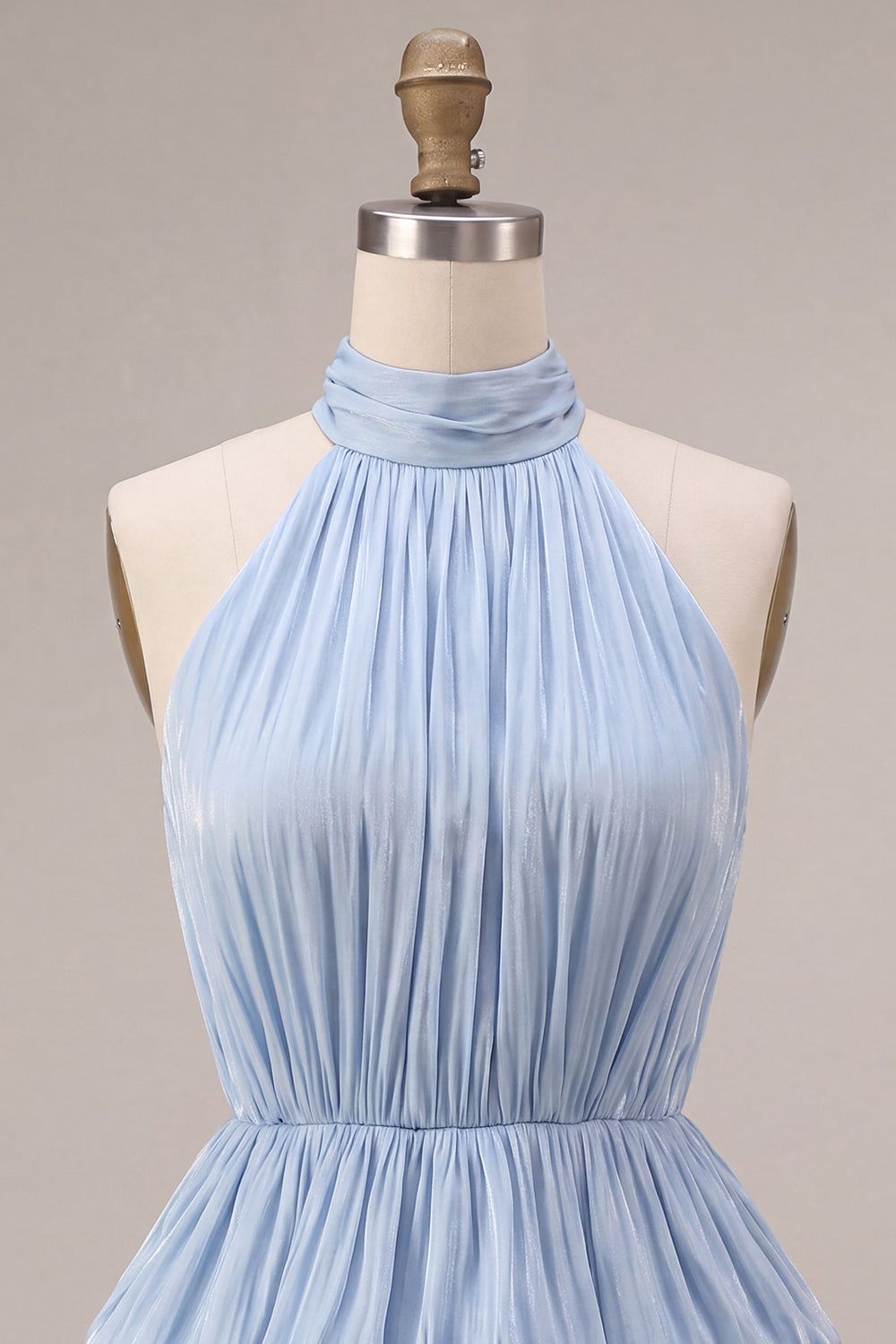 Dusty Blue Halter Ruffled Bubble Short Cocktail Dress