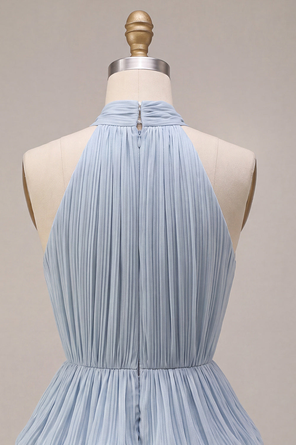 Dusty Blue Halter Ruffled Bubble Short Cocktail Dress