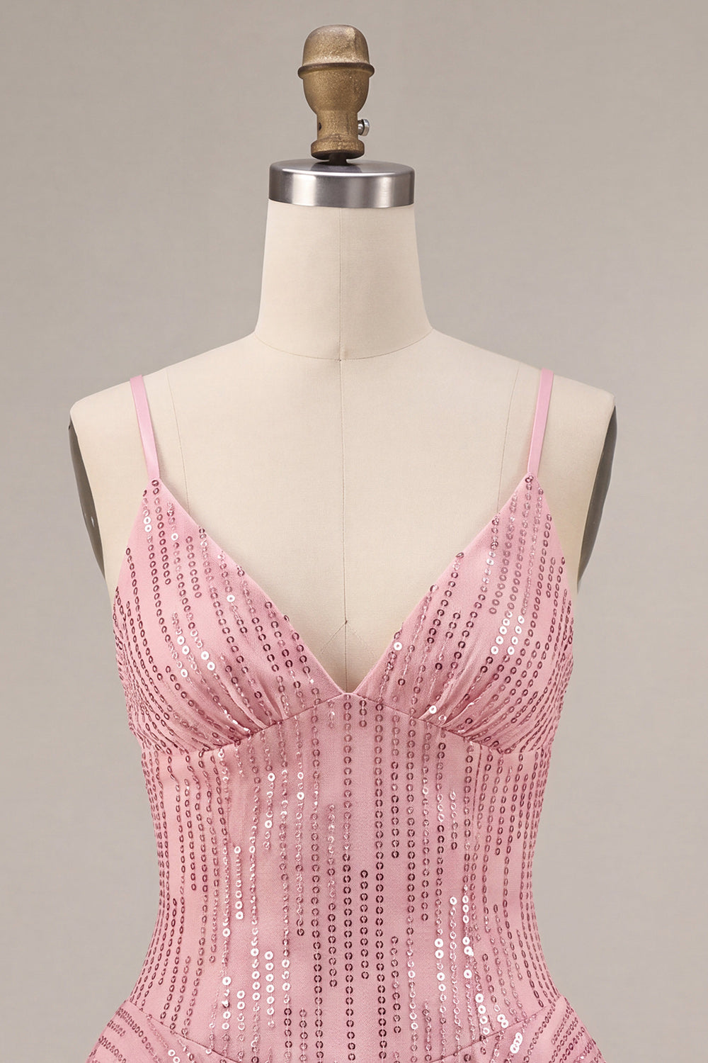 Sparkly Pink Sequin A Line Ruffled Short Cocktail Dress