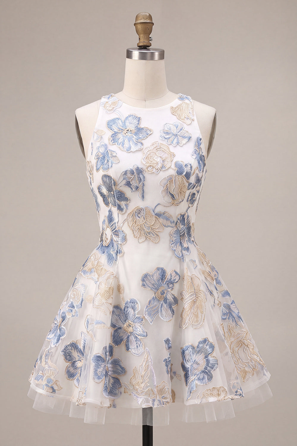 White Plum Flower Jacquard A Line Short Cocktail Dress