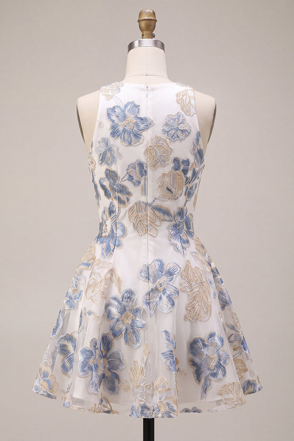 White Plum Flower Jacquard A Line Short Cocktail Dress