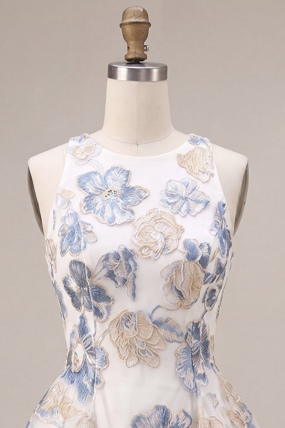 White Plum Flower Jacquard A Line Short Cocktail Dress