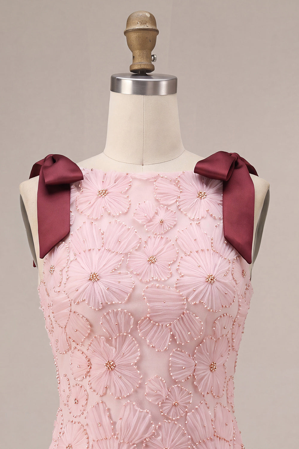Floral Sparkly Pink Tight Beaded Short Cocktail Dress with Pockets