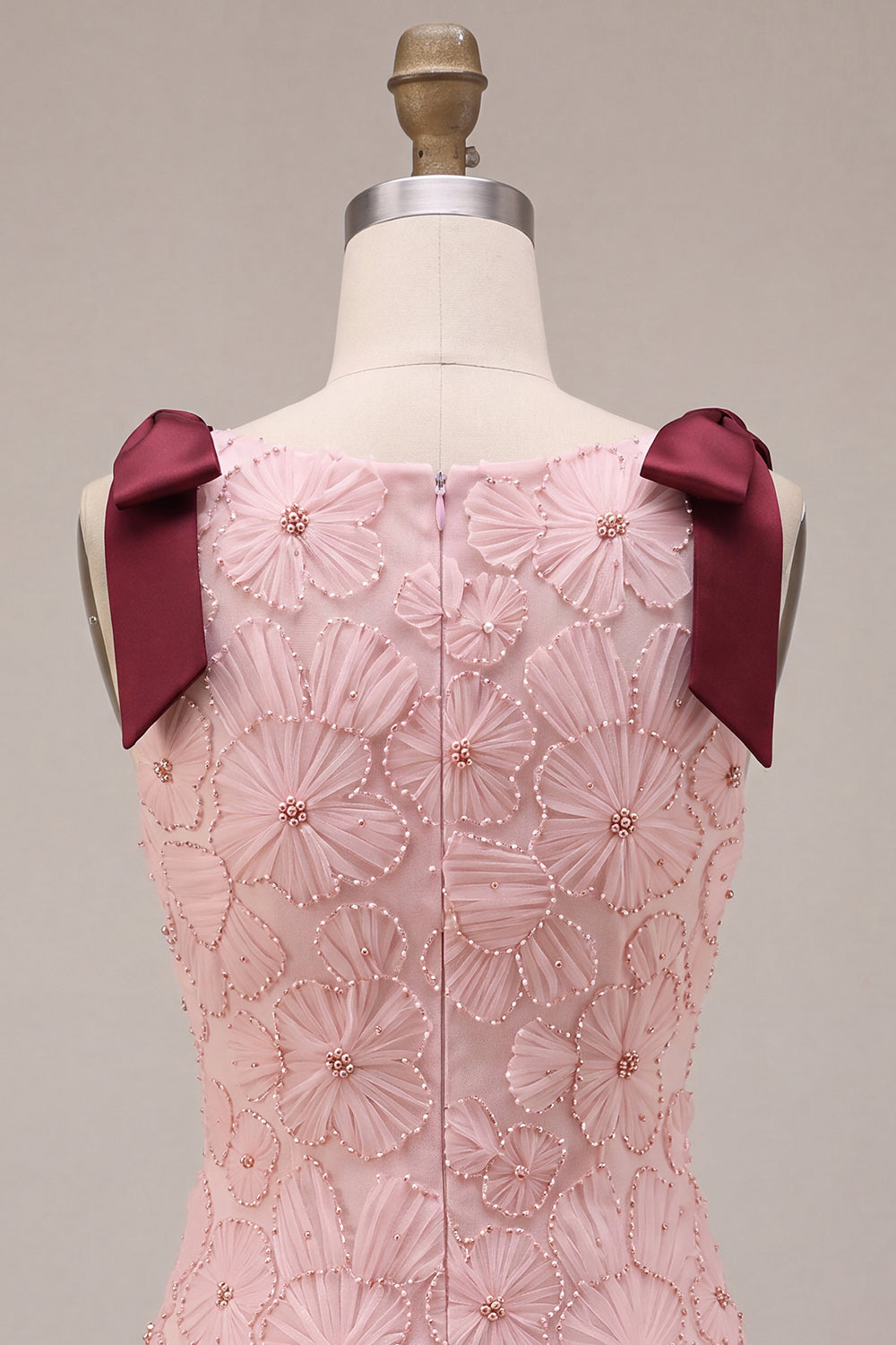 Floral Sparkly Pink Tight Beaded Short Cocktail Dress with Pockets