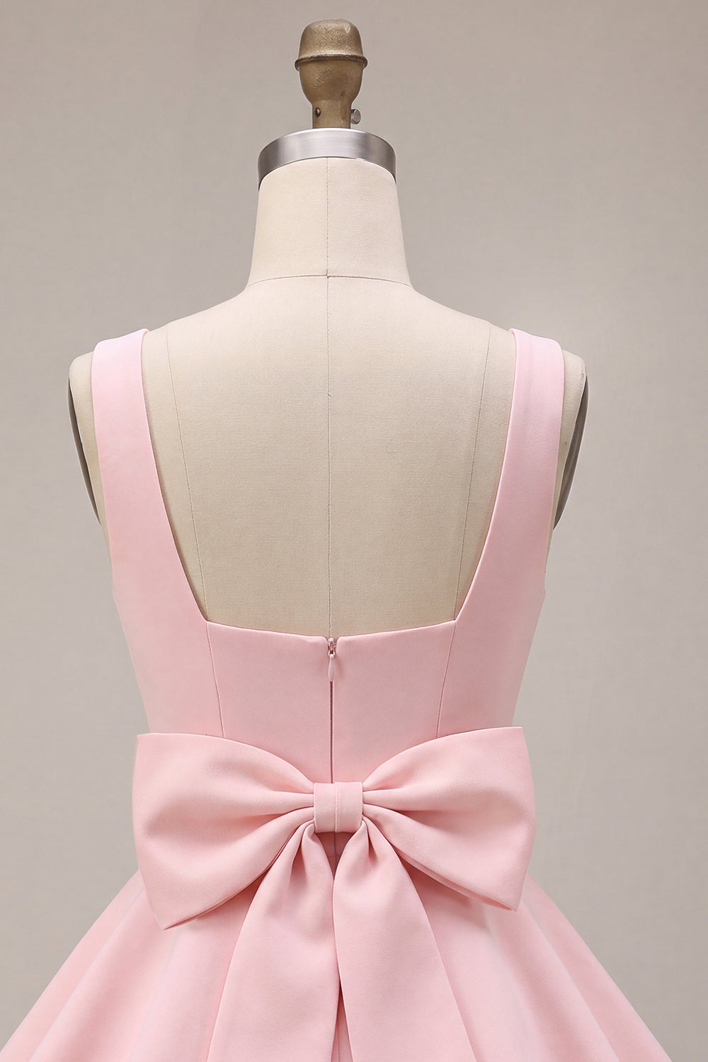 Pink Lace A Line Square Neck Short Cocktail Dress with Bow
