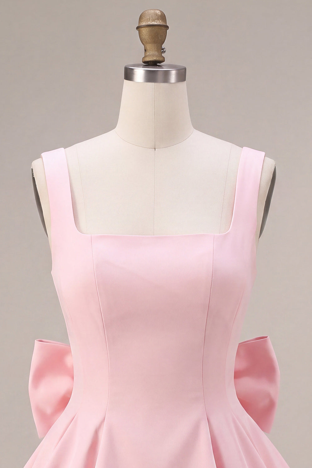 Pink Lace A Line Square Neck Short Cocktail Dress with Bow