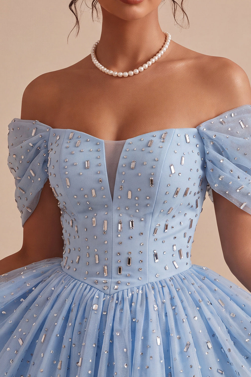 Sky Blue Sparkly A Line Beaded Short Cocktail Dress