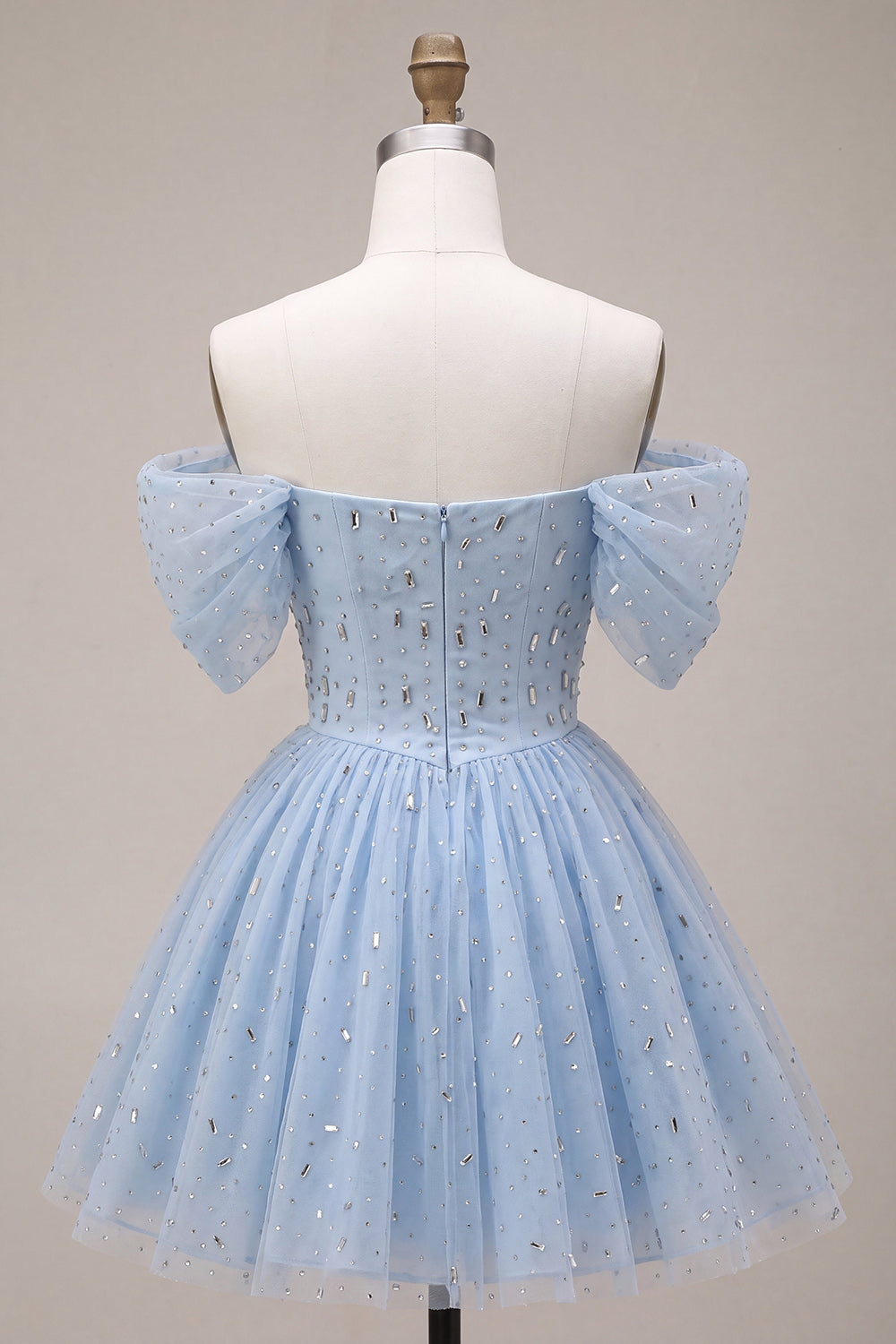 Sky Blue Sparkly A Line Beaded Short Cocktail Dress