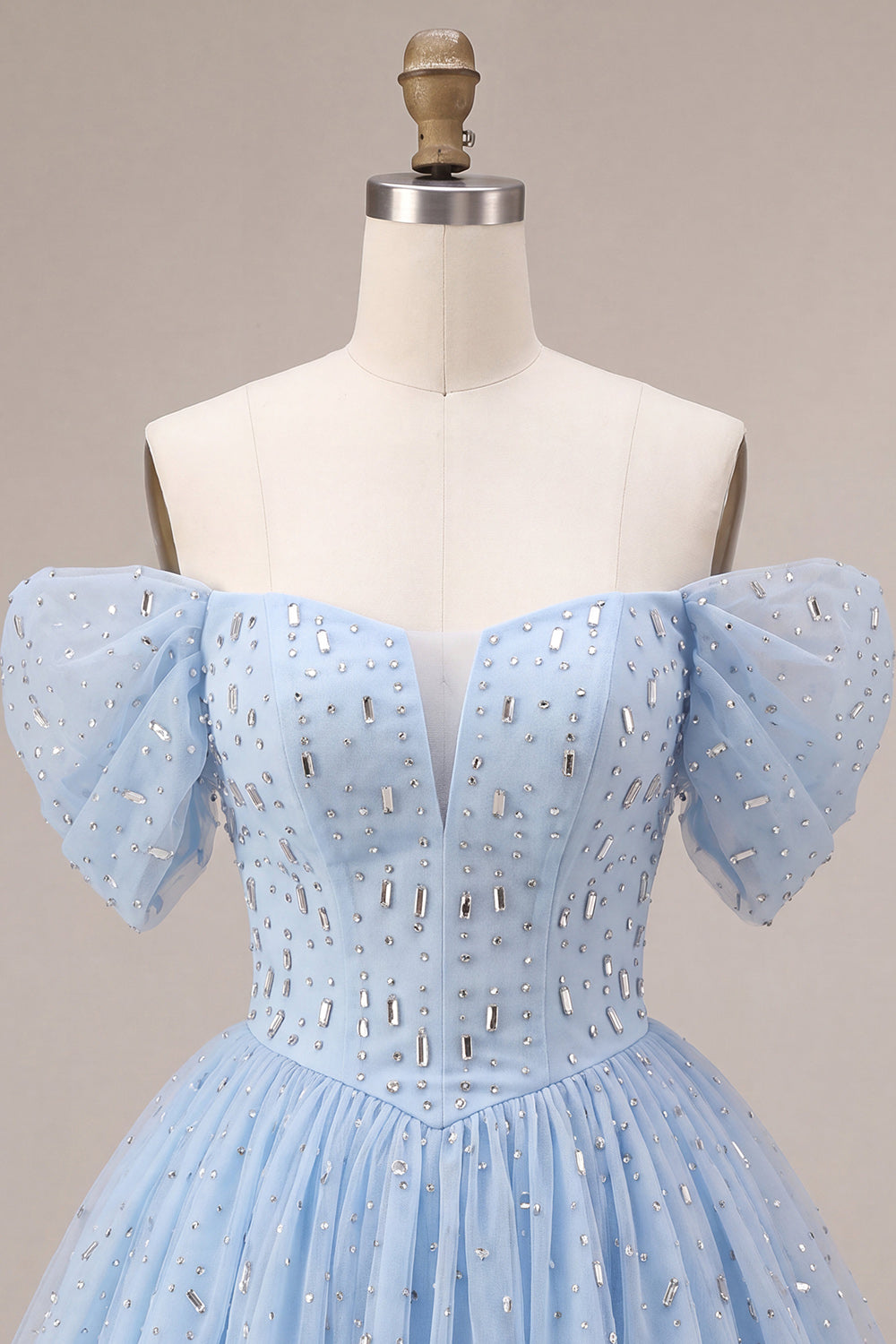 Sky Blue Sparkly A Line Beaded Short Cocktail Dress