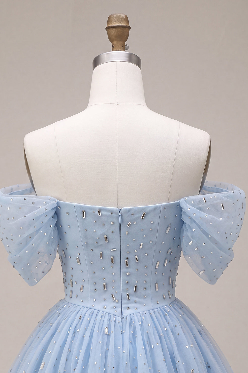 Sky Blue Sparkly A Line Beaded Short Cocktail Dress