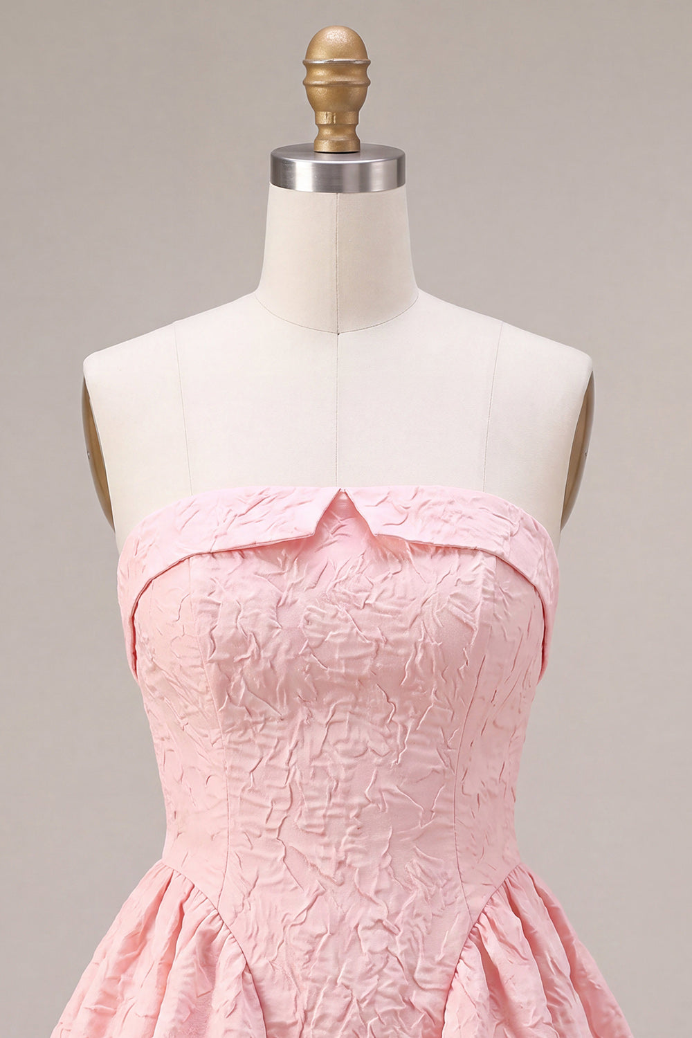 Pink A Line Jacquard Strapless Short Cocktail Dress