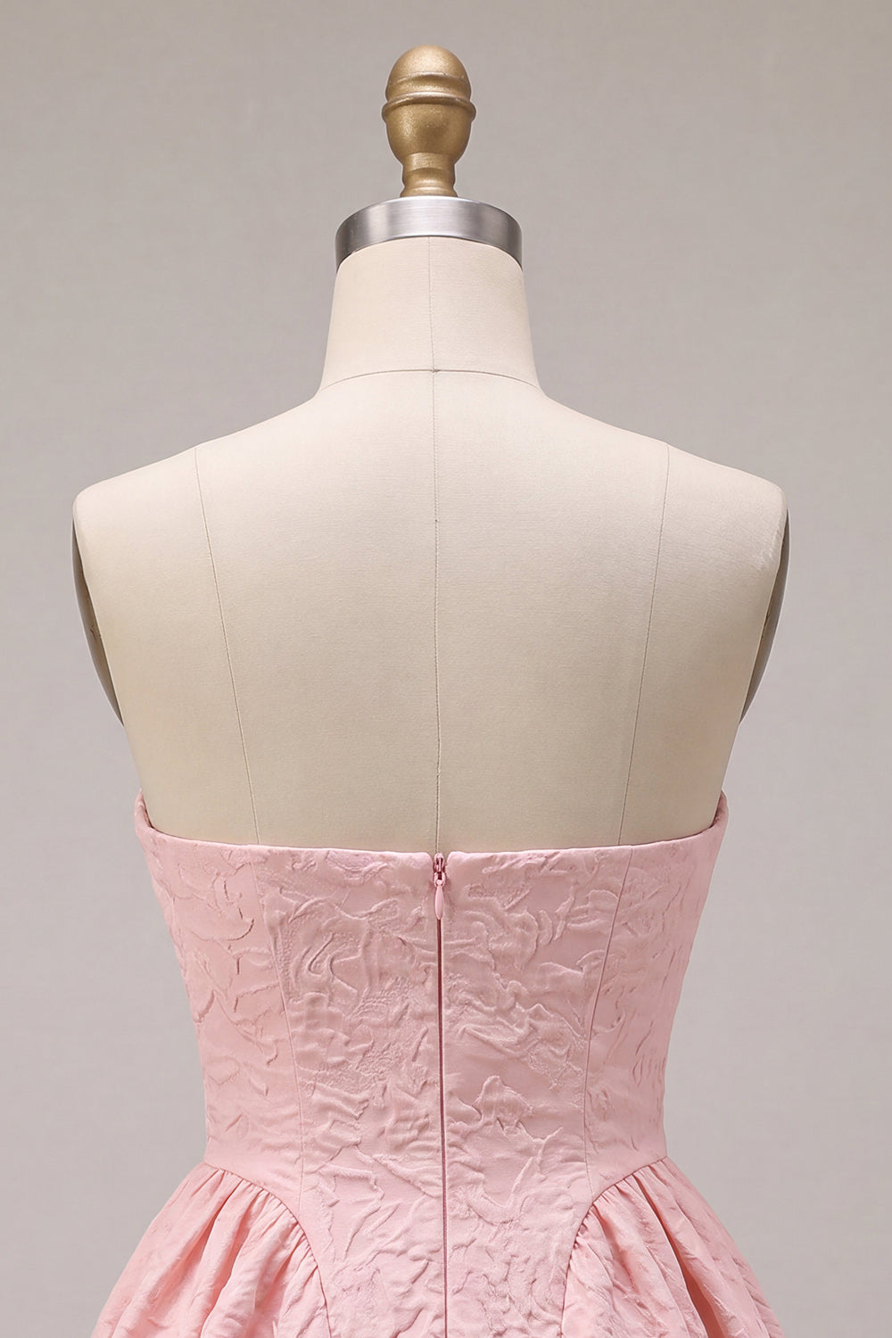 Pink A Line Jacquard Strapless Short Cocktail Dress