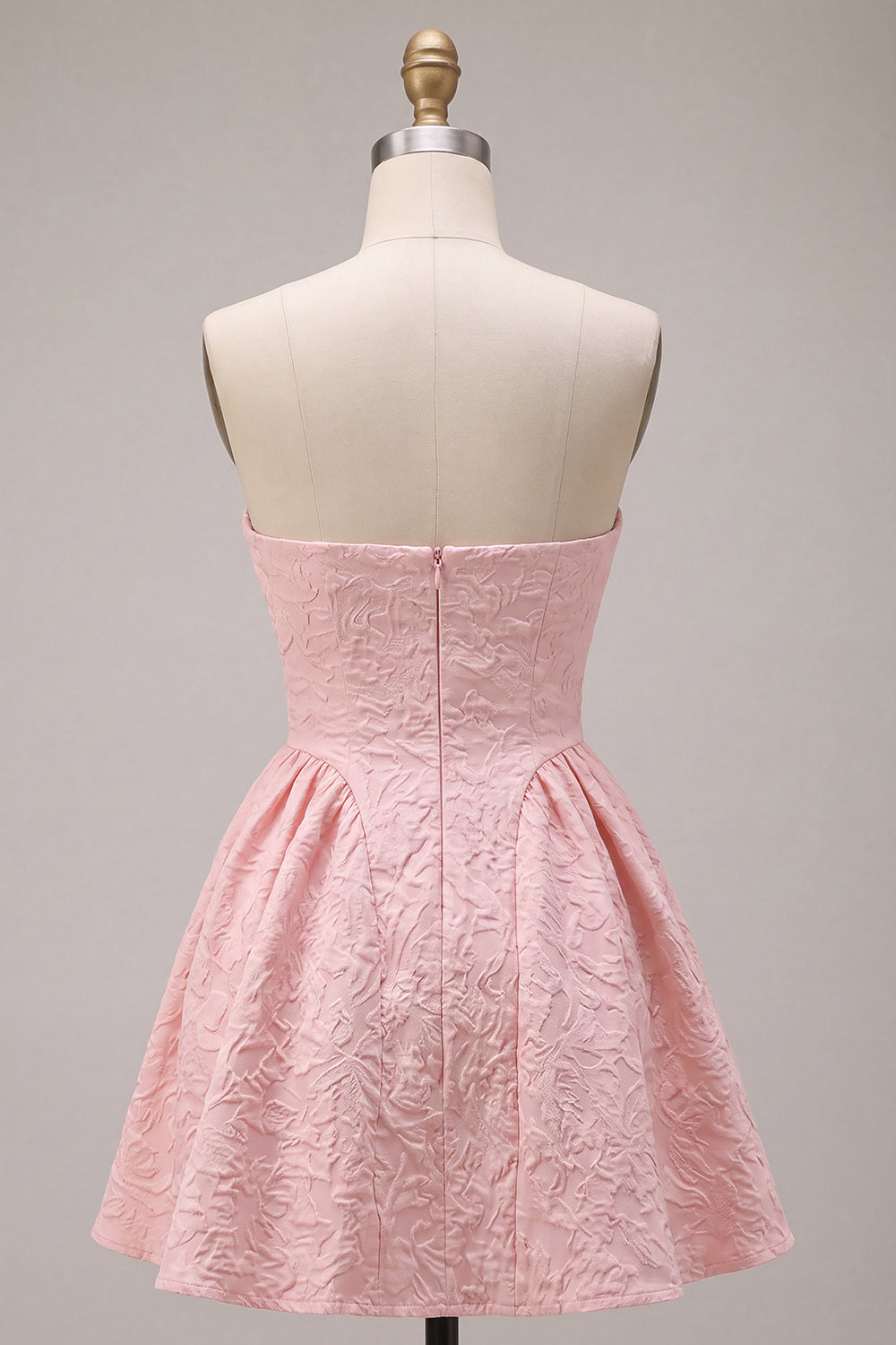 Pink A Line Jacquard Strapless Short Cocktail Dress