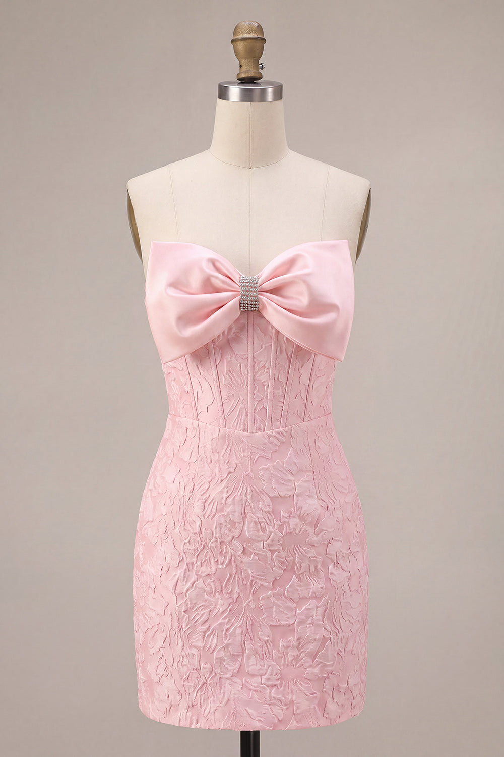 Pink Floral Corset Short Tight Cocktail Dress with Bow